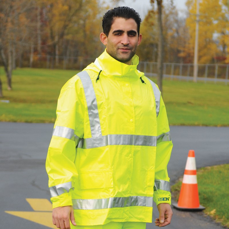 Picture of a man wearing a Tingley Rain Suit